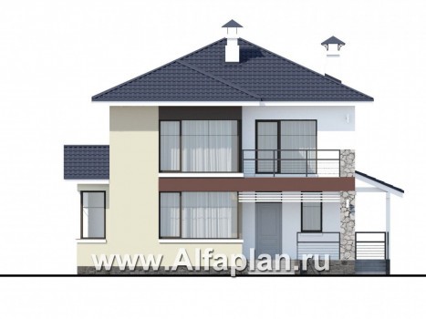 «Лотос» - проект современного двухэтажного дома, 3 спальни, с террасой, в стиле минимализм - превью фасада дома