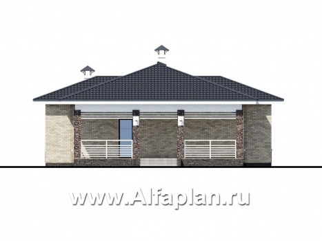 Проекты домов Альфаплан - «Муза» - современный одноэтажный коттедж с террасой - превью фасада №4
