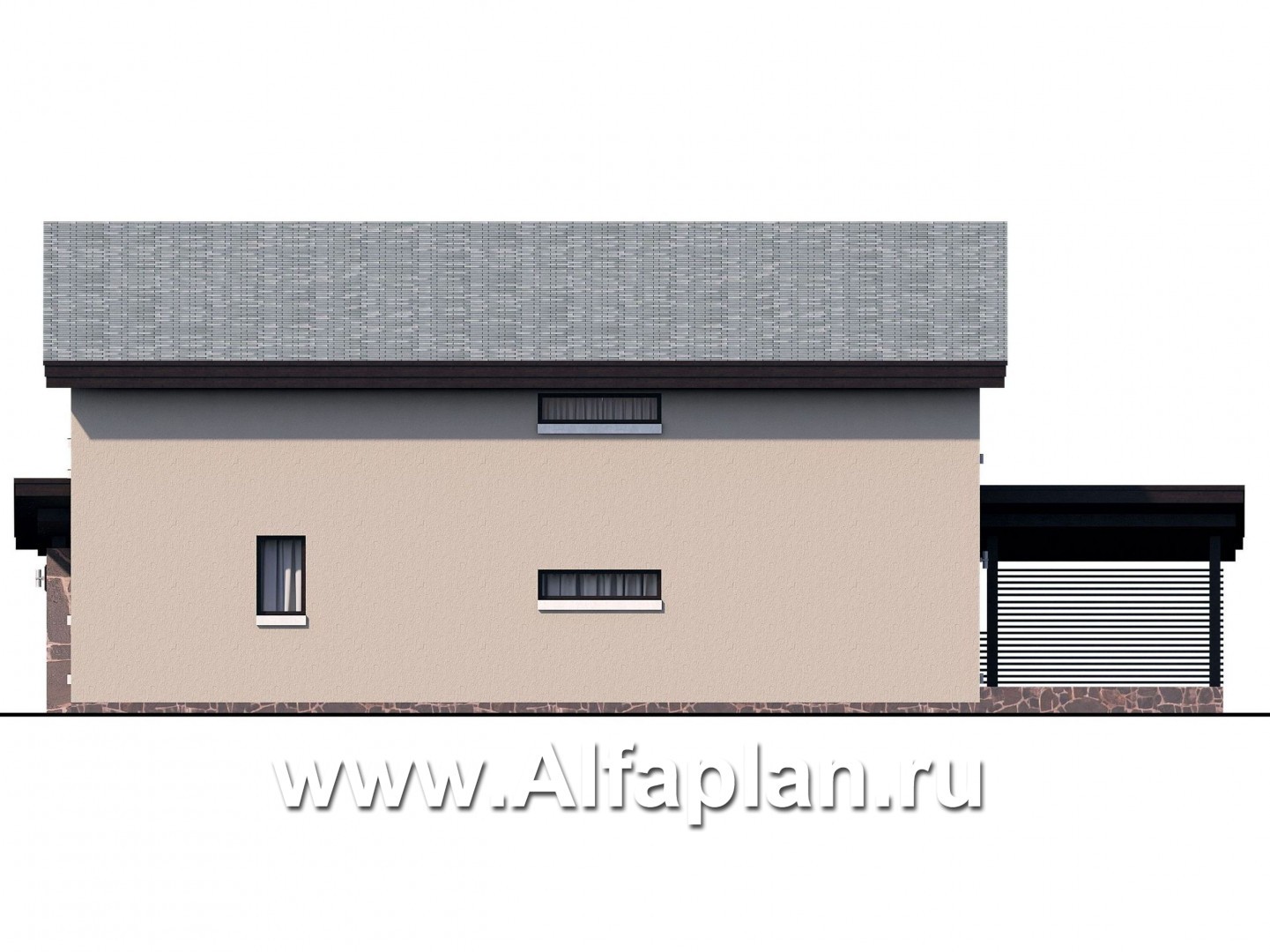 Проекты домов Альфаплан - «Писарро» - проект дома с односкатной кровлей для узкого участка - изображение фасада №2