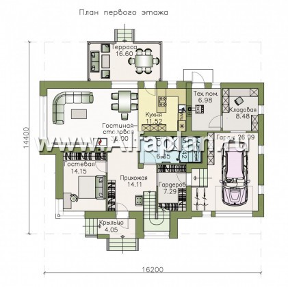 Проекты домов Альфаплан - «Эндорфин» - современный двухэтажный дом с гаражом - превью плана проекта №1