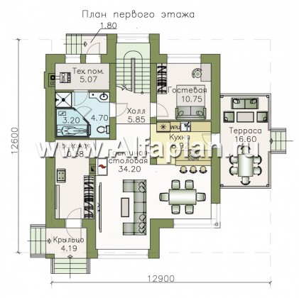 Проекты домов Альфаплан - «Печора» - стильный двухэтажный коттедж - превью плана проекта №1