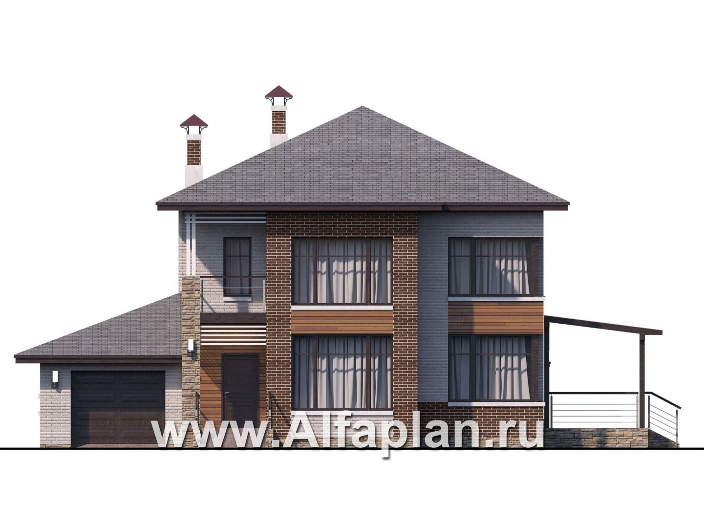Проекты домов Альфаплан - «Печора» - стильный двухэтажный коттедж с гаражом - изображение фасада №1