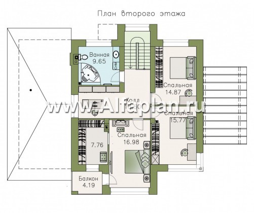Проекты домов Альфаплан - «Печора» - стильный двухэтажный коттедж с гаражом - превью плана проекта №2