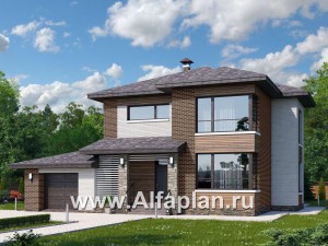 Проекты домов Альфаплан - «Эридан» - современный стильный дом с террасой и гаражом - превью основного изображения