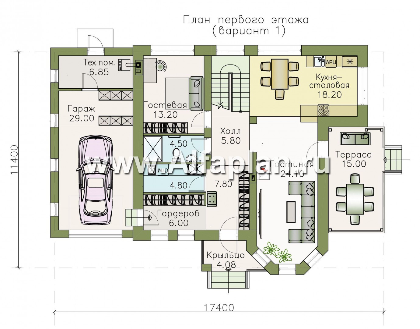 Проекты домов Альфаплан - «Статус» - современный комфортный дом с гаражом и террасой - изображение плана проекта №1