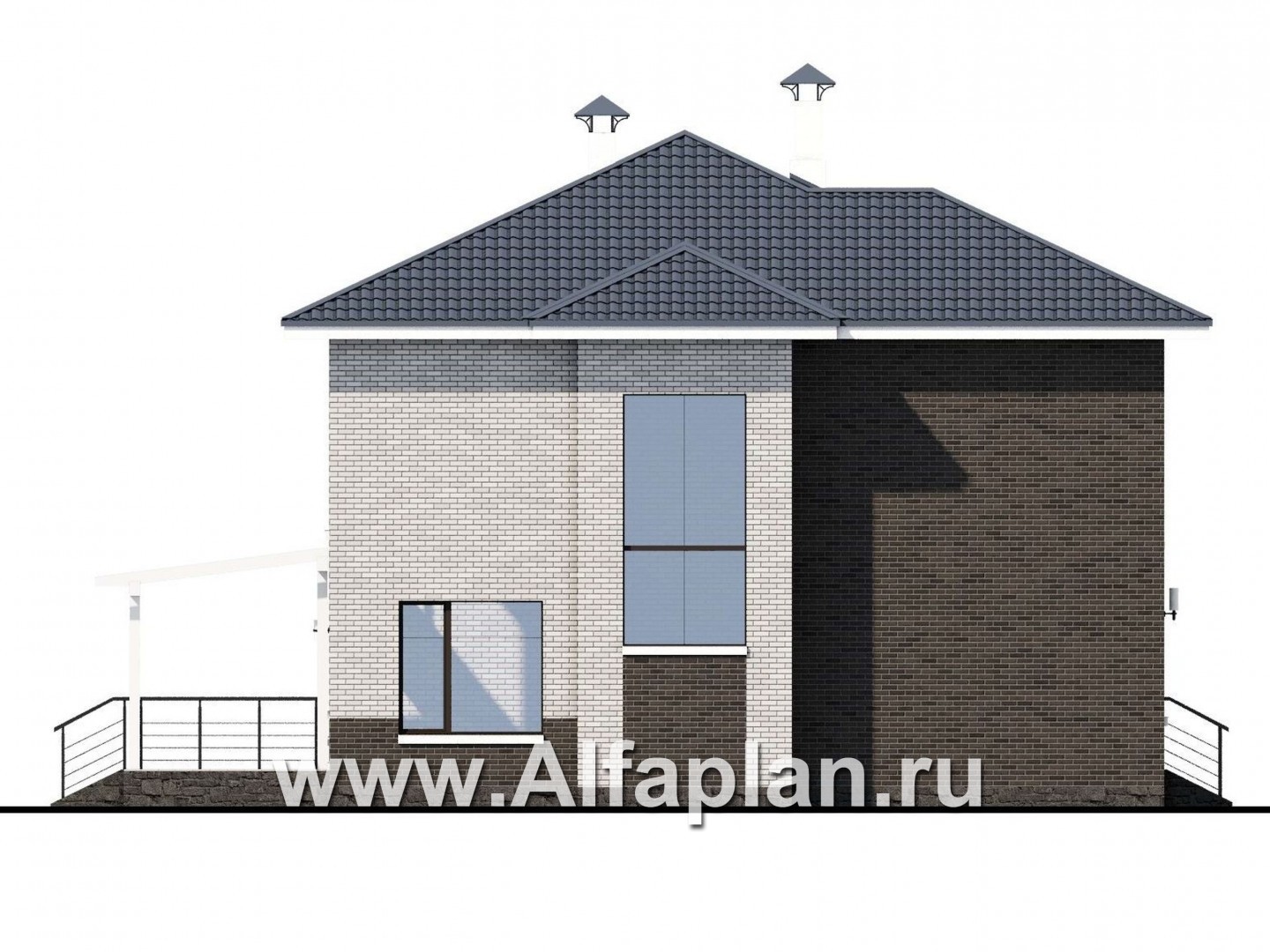 Проекты домов Альфаплан - «Вязьма»- удобный коттедж с двусветной гостиной - изображение фасада №3