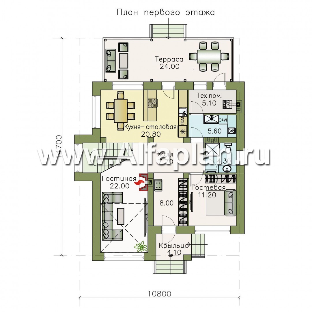 Проекты домов Альфаплан - «Вязьма»- удобный коттедж с двусветной гостиной - изображение плана проекта №1
