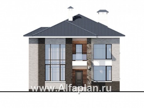 Проекты домов Альфаплан - «Вязьма»- удобный коттедж с двусветной гостиной - превью фасада №1