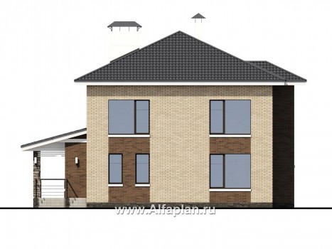 Проекты домов Альфаплан - «Роман с камнем» — двухэтажный коттедж с террасой при входе - превью фасада №4