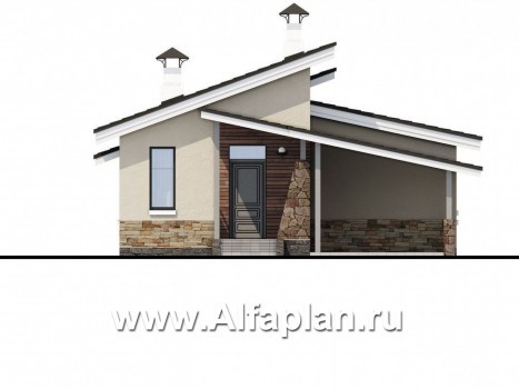 Проекты домов Альфаплан - «Дриада» - одноэтажный дом с гаражом-навесом - превью фасада №1