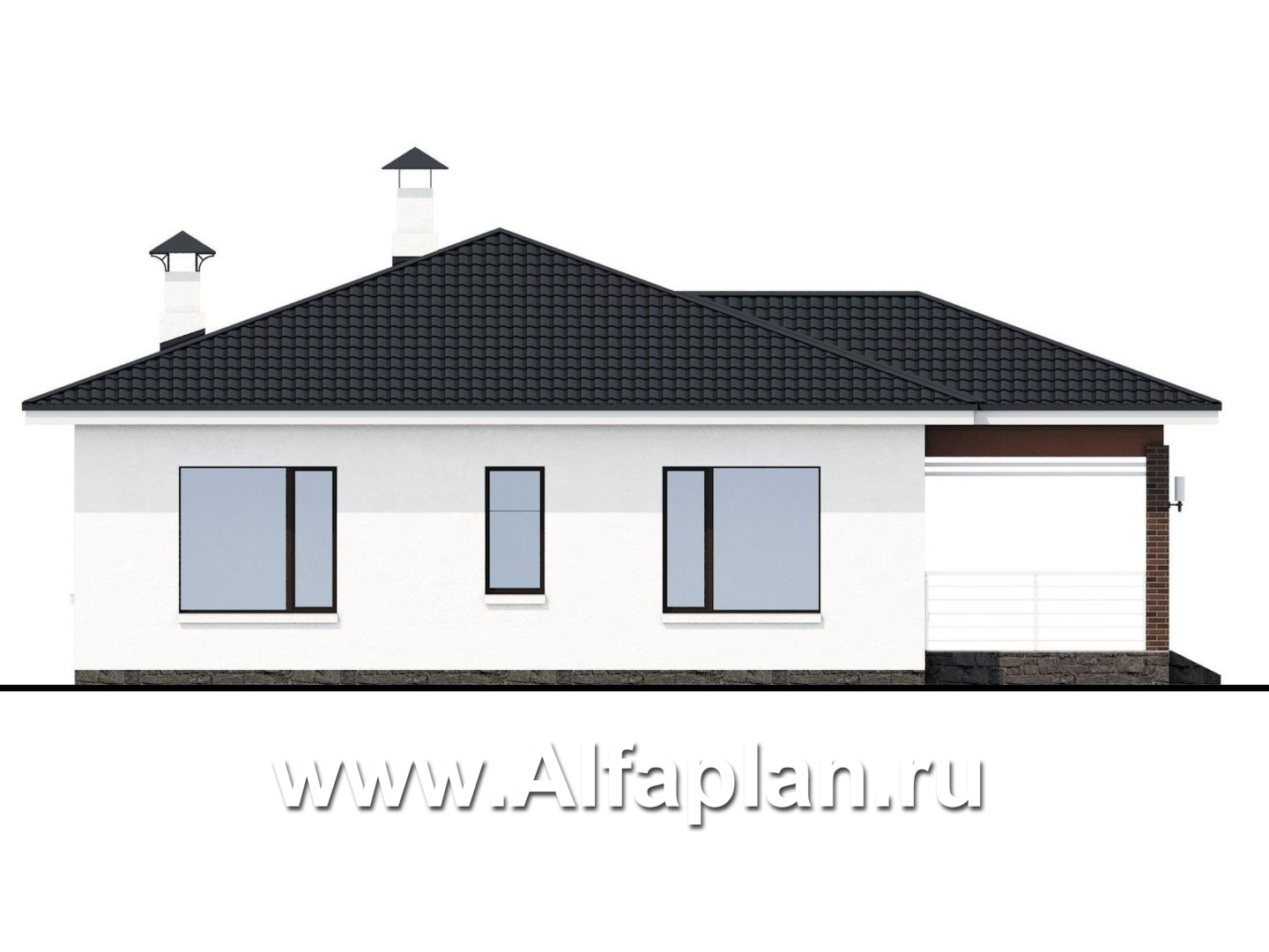 Проекты домов Альфаплан - «Гемера» - стильный одноэтажный дом с эркером и террасой - изображение фасада №4