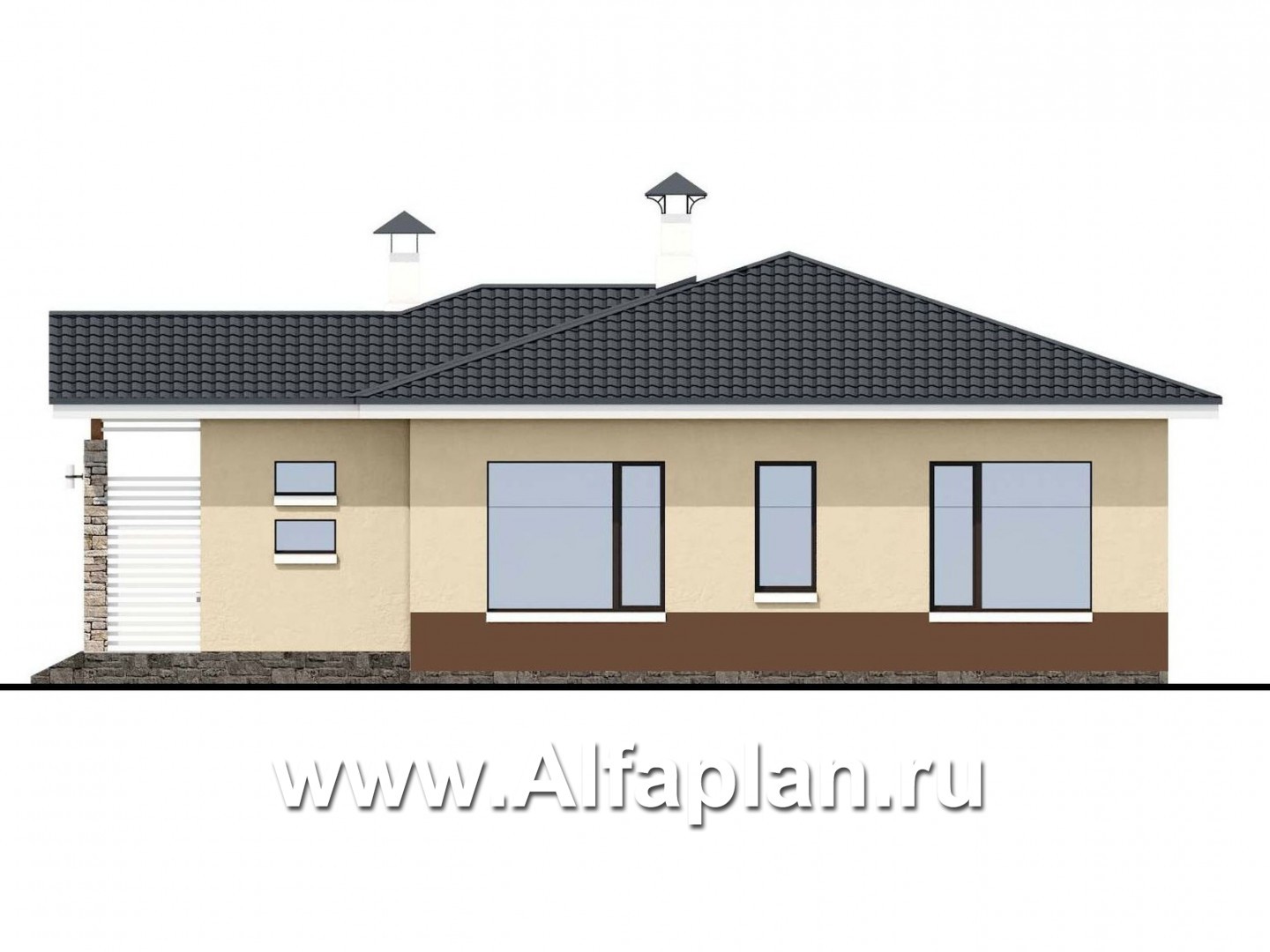 Проекты домов Альфаплан - «Мелета» - компактный и уютный одноэтажный дом с тремя спальнями - изображение фасада №2