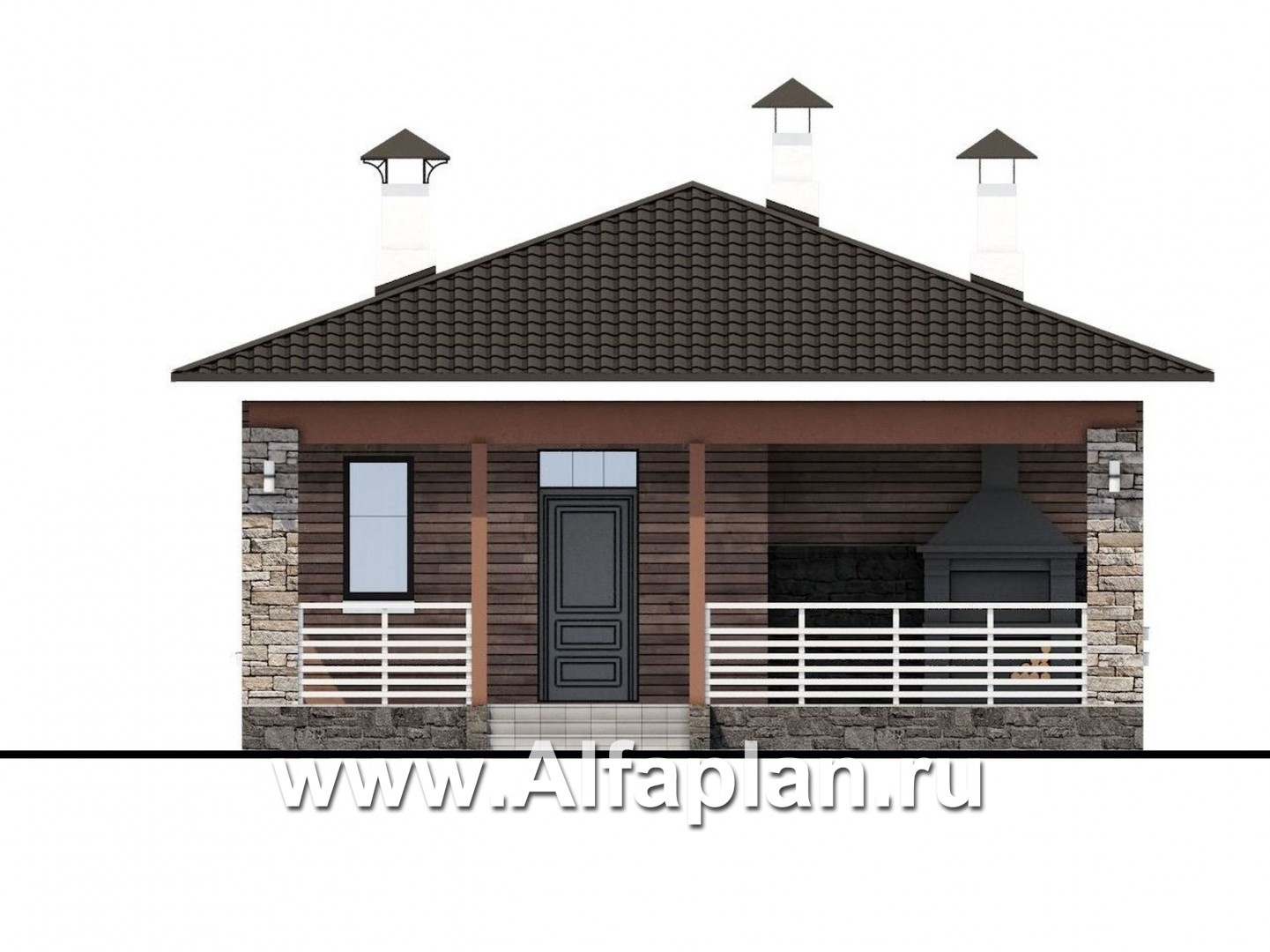 Проекты домов Альфаплан - «Мелета» - уютный одноэтажный дом с тремя спальнями - изображение фасада №1