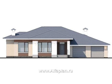 Проекты домов Альфаплан - «Калипсо» - комфортабельный одноэтажный дом с большим гаражом - превью фасада №1