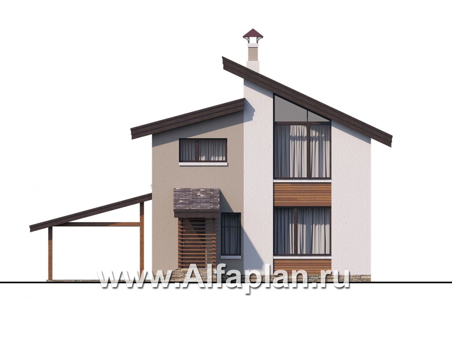 Проекты домов Альфаплан - «Оптима»- стильный небольшой дом с гаражом-навесом - изображение фасада №4