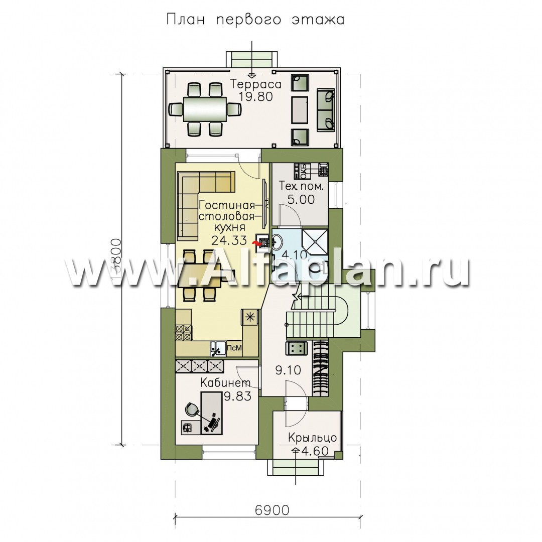 Проекты домов Альфаплан - «Арс» - небольшой мансардный дом для узкого участка - план проекта №1