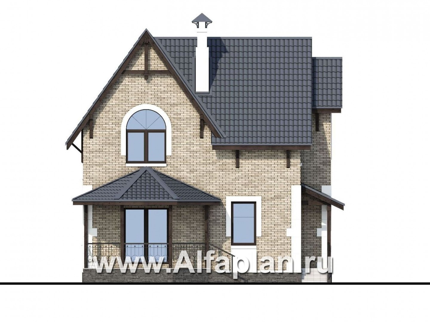 Проекты домов Альфаплан - Кирпичный дом «Оптима» с красивым эркером - изображение фасада №4