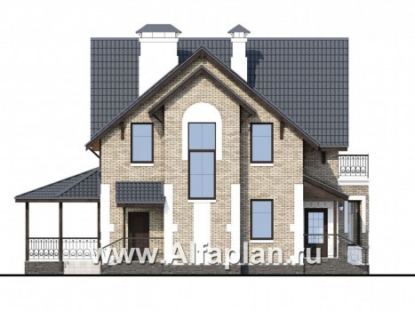 Проекты домов Альфаплан - Кирпичный дом «Оптима» с красивым эркером - превью фасада №3