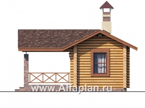 Проекты домов Альфаплан - Баня из бревен с большой крытой верандой - превью фасада №2