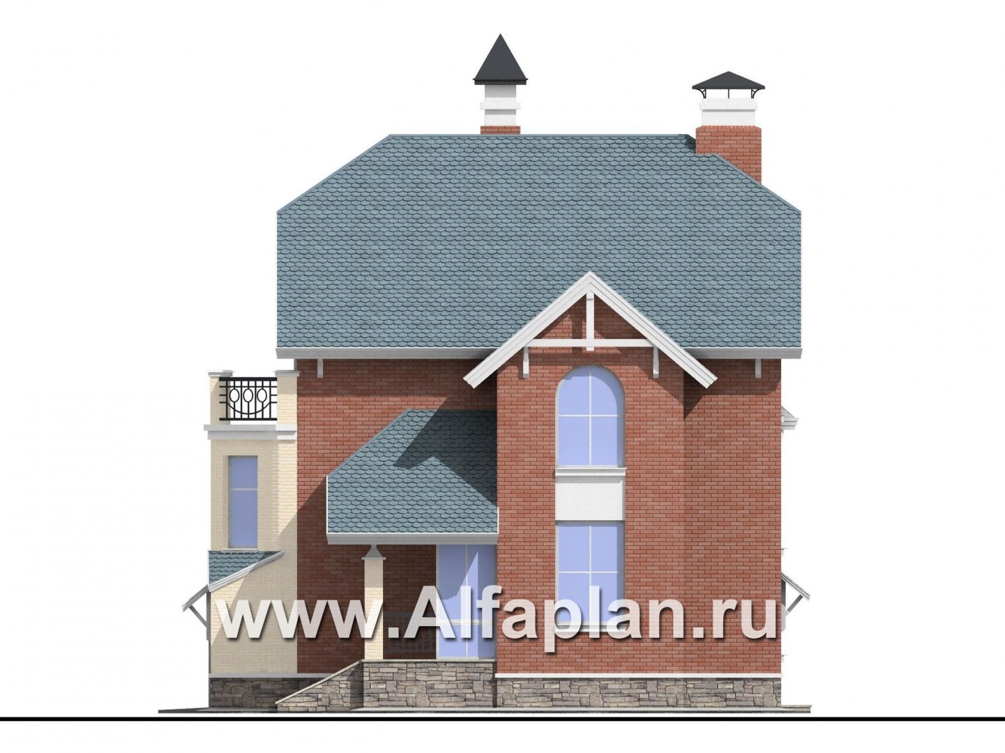 Проекты домов Альфаплан - «Корвет» - трехэтажный коттедж с гаражом - изображение фасада №2