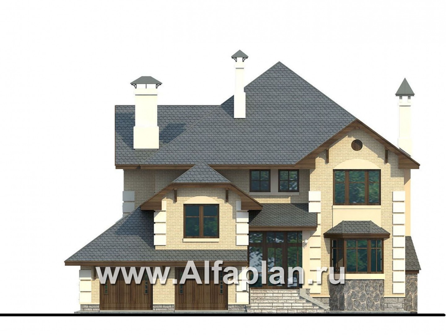 Проекты домов Альфаплан - «Эвридика» - красивый загородный дом с гаражом на две машины - изображение фасада №1