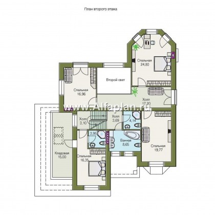 Проекты домов Альфаплан - «Эвридика» - красивый загородный дом с гаражом на две машины - превью плана проекта №2