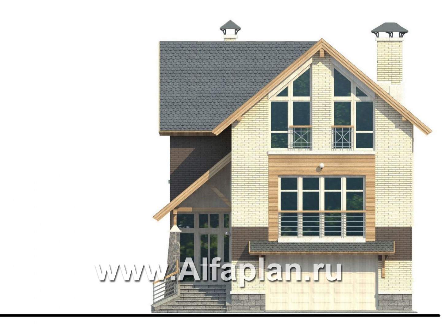 Проекты домов Альфаплан - «Экспрофессо»- проект компактного дома с гаражом в цоколе - изображение фасада №1