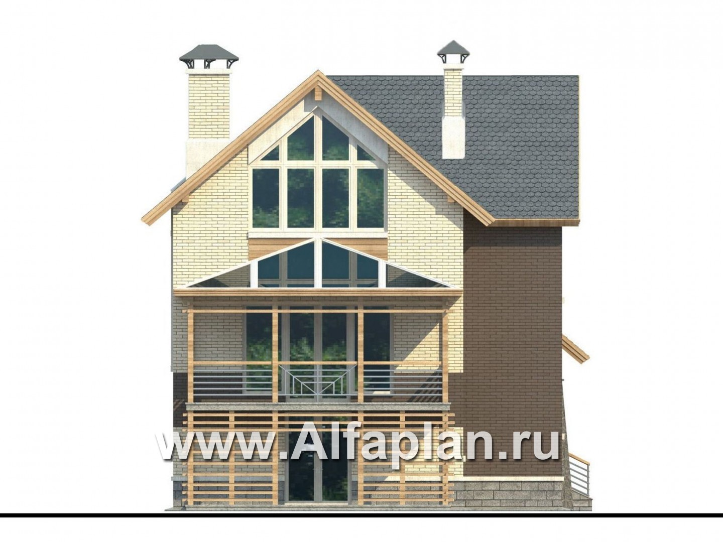 Проекты домов Альфаплан - «Экспрофессо»- проект компактного дома с гаражом в цоколе - изображение фасада №4