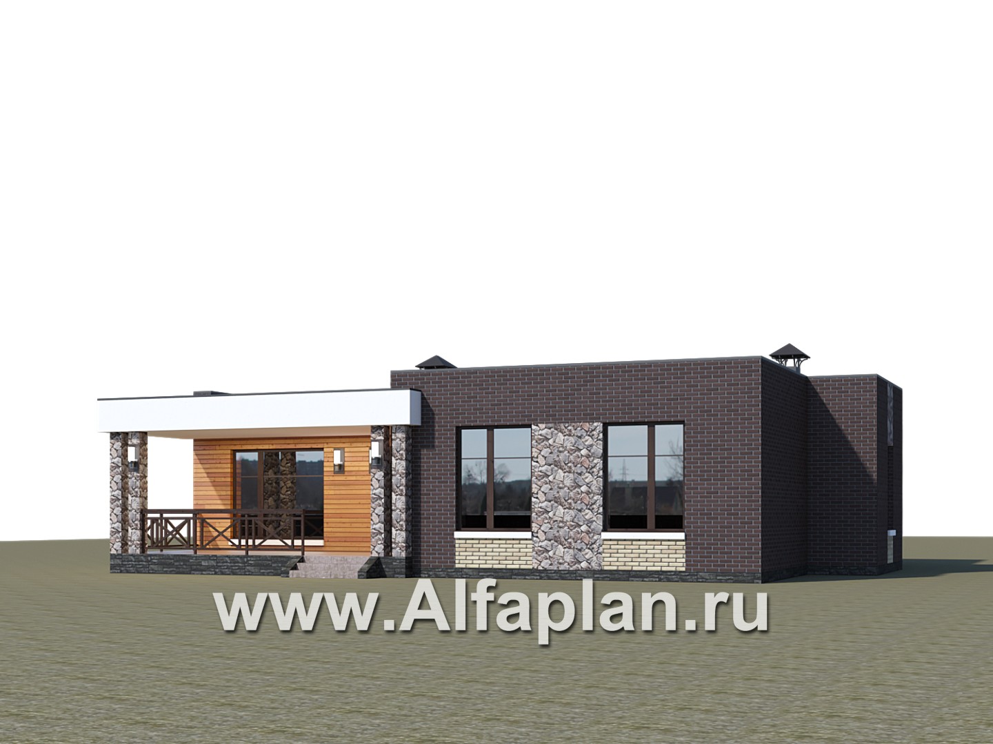 Проекты домов Альфаплан - «Риверсайд» - стильный одноэтажный коттедж с мастер-спальней - дополнительное изображение №1