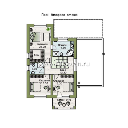 «Футура» - современный двухэтажный дом, с террасой и с плоской крышей, в стиле минимализм - превью план дома
