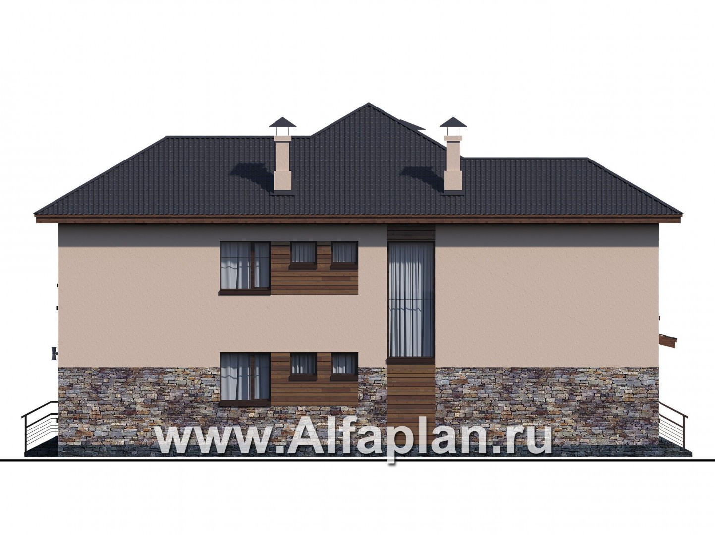 Проекты домов Альфаплан - «Родос» - стильный двухэтажный дома с гаражом на две машины - изображение фасада №4