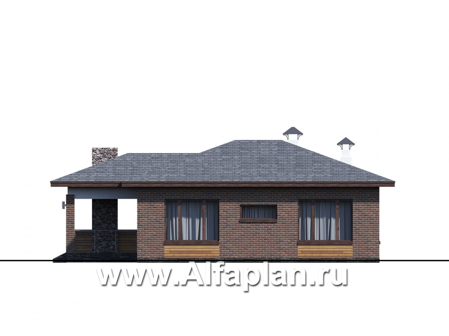 Проекты домов Альфаплан - «Притяжение» - одноэтажный дом с тремя спальнями - изображение фасада №3