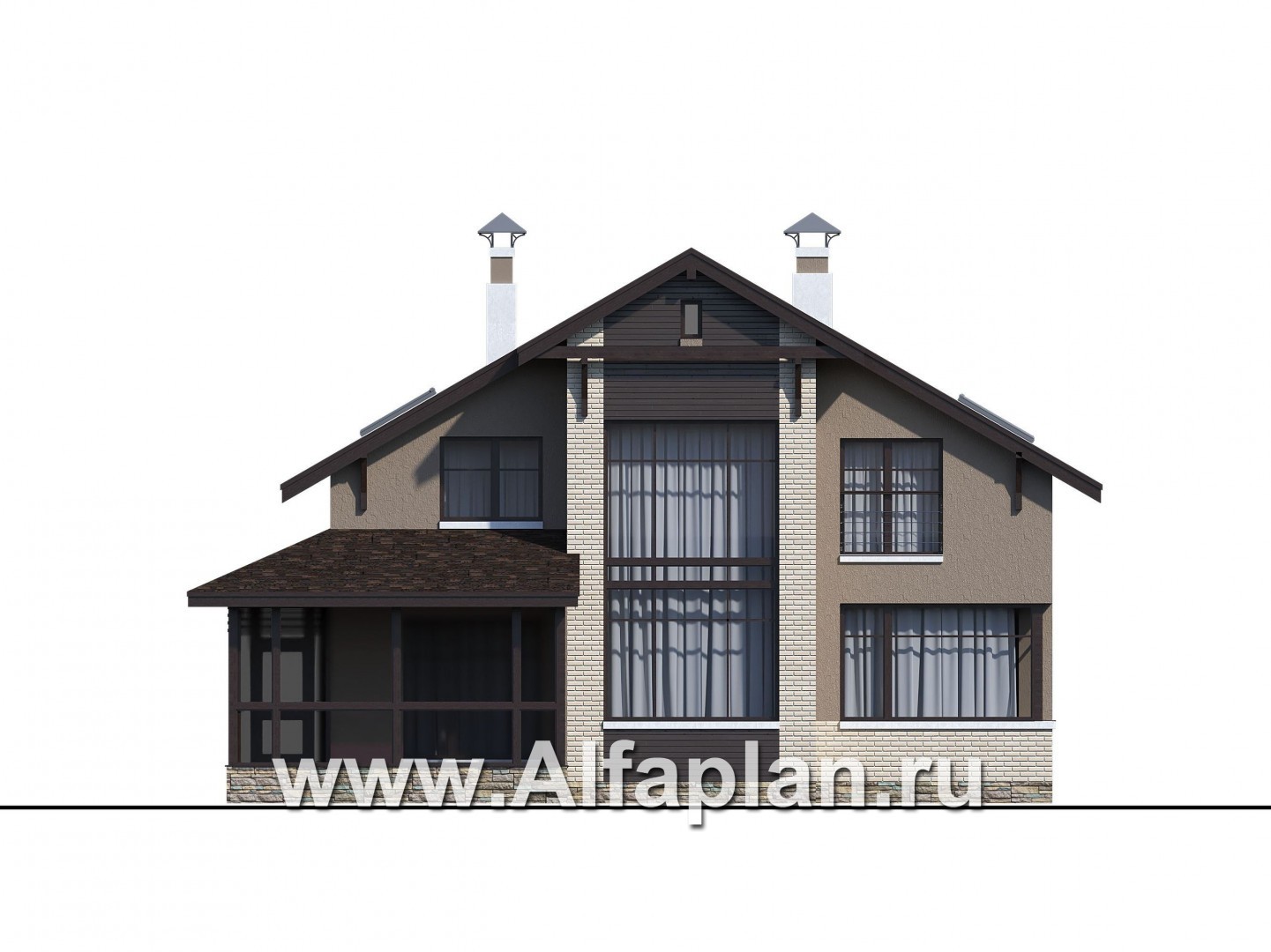 Проекты домов Альфаплан - «Регата» - проект дома с двускатной крышей - изображение фасада №1