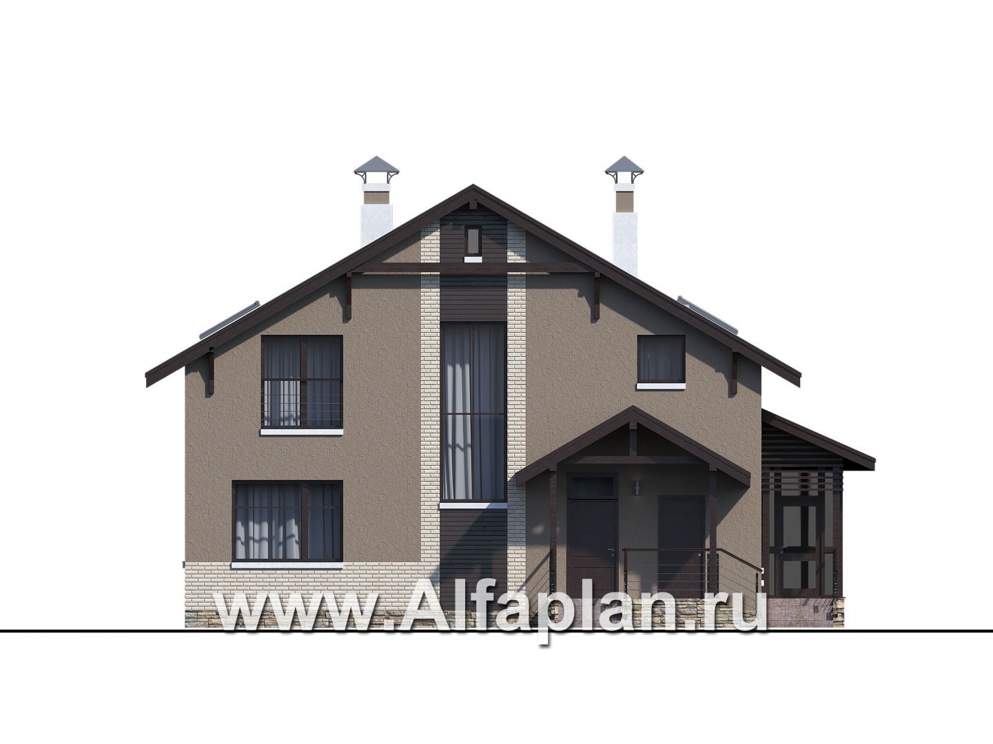 Проекты домов Альфаплан - «Регата» - проект дома с двускатной крышей - изображение фасада №3