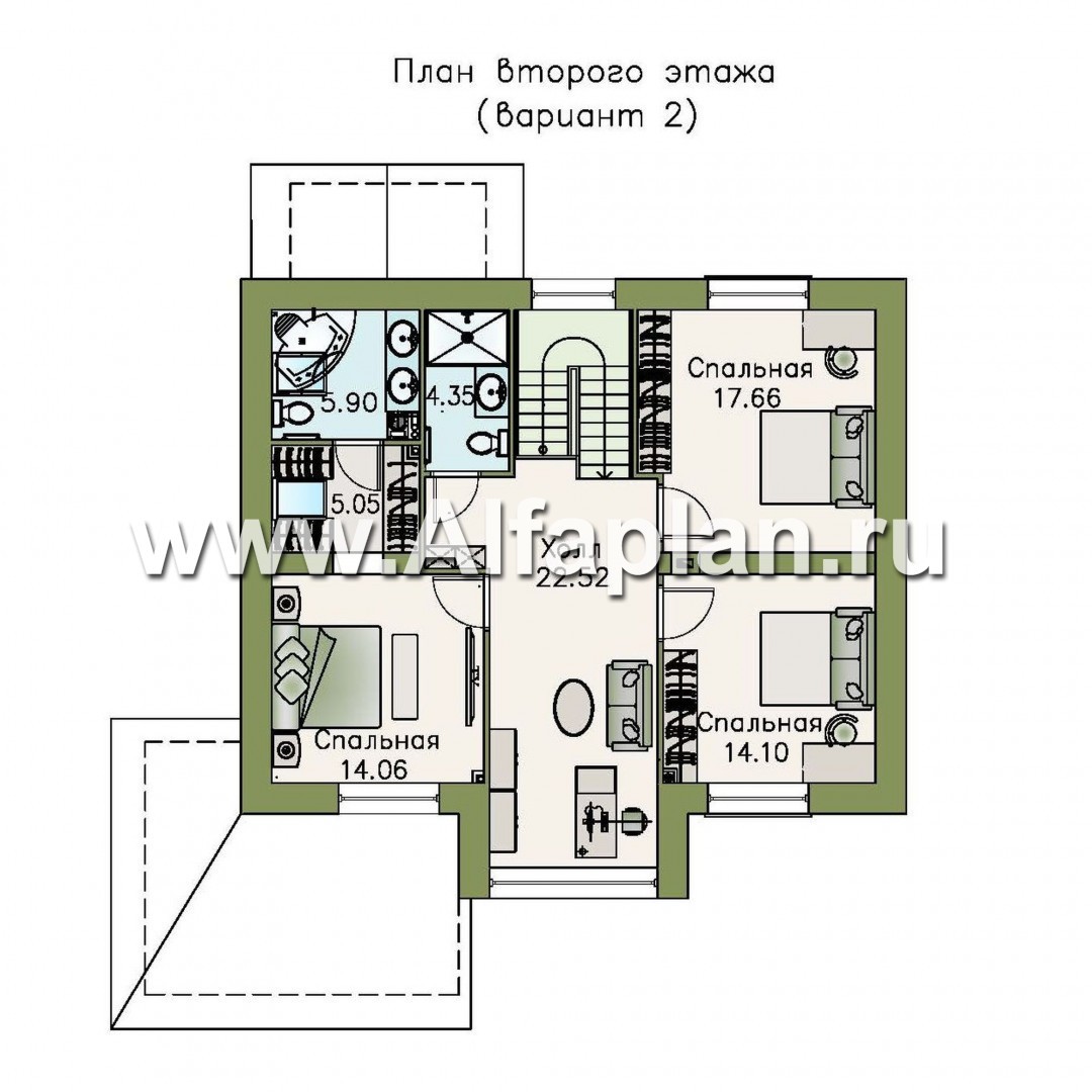 Проекты домов Альфаплан - «Регата» - проект дома с двускатной крышей - план проекта №3