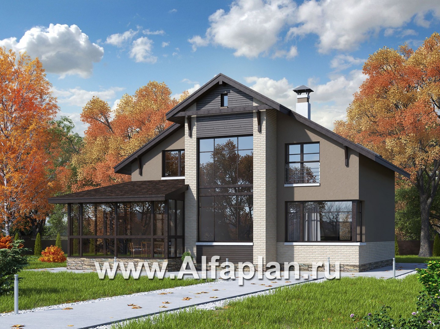 Проекты домов Альфаплан - «Регата» - проект дома с двускатной крышей - основное изображение