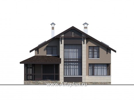 Проекты домов Альфаплан - «Регата» - проект дома с двускатной крышей - превью фасада №1