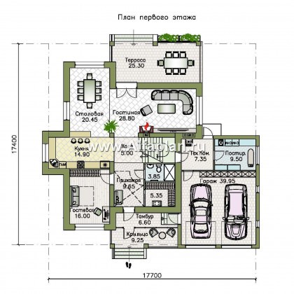 «Монтекки» - проект двухэтажного дома, с террасой и гаражом на 2 авто, в немецком стиле, баварская кладка - превью план дома