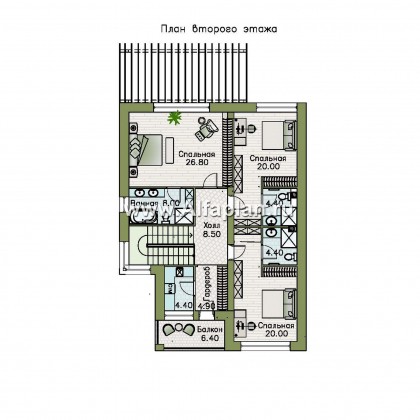 «Золотой ключик» - проект двухэтажного дома из газобетона, планировка все спальни с душевыми - превью план дома