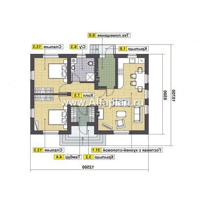 Проекты домов Альфаплан - Проект комфортабельной дачи для небольшой семьи - превью плана проекта №1