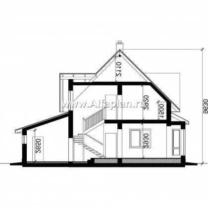 Проект дома с мансардой, планировка с террасой и кабинетом на 1 эт, с эркером и с гаражом на 1 авто - превью план дома