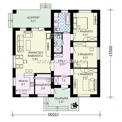 Проекты домов Альфаплан - Проект одноэтажного загородного дома - превью плана проекта №1