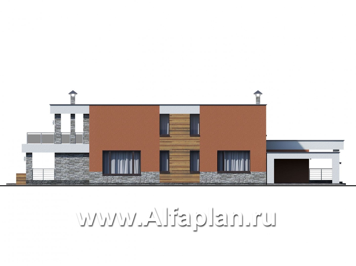 Проекты домов Альфаплан - «Бетельгейзе» - хай-тек вилла с плоской кровлей - изображение фасада №1