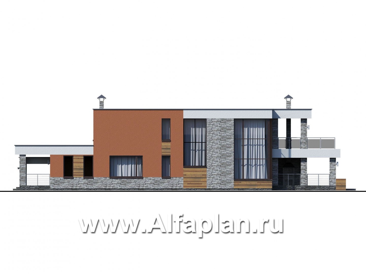 Проекты домов Альфаплан - «Бетельгейзе» - хай-тек вилла с плоской кровлей - изображение фасада №3