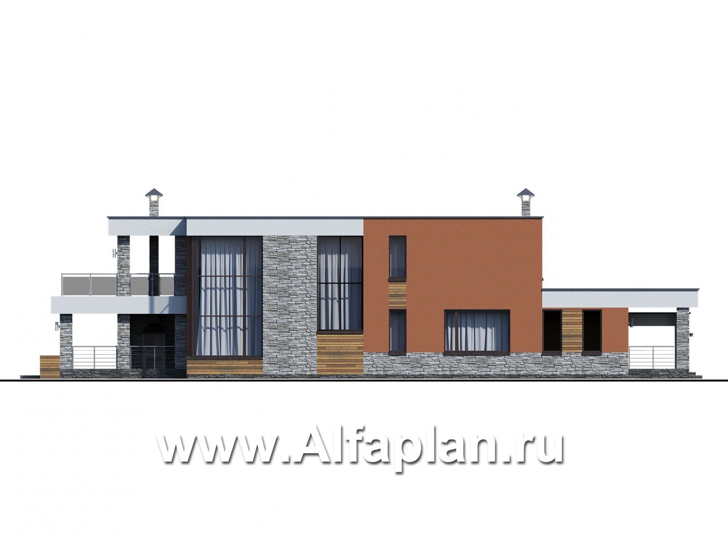 Проекты домов Альфаплан - «Бетельгейзе» - хай-тек вилла с плоской кровлей - изображение фасада №3