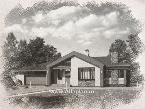 Проекты домов Альфаплан - «Аркада» - современный одноэтажный дом с террасой и большим гаражом - превью дополнительного изображения №1