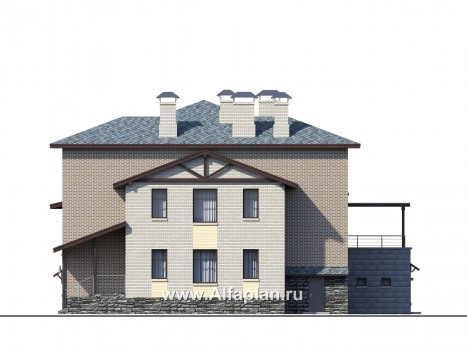 «Амур» - проект трехэтажного дома, с  гаражом в цоколе и с сауной, с двусветной гостиной - превью фасада дома