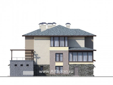 «Амур» - проект трехэтажного дома, с  гаражом в цоколе и с сауной, с двусветной гостиной - превью фасада дома