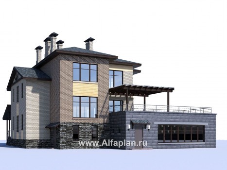 «Амур» - проект трехэтажного дома, с  гаражом в цоколе и с сауной, с двусветной гостиной - превью дополнительного изображения №3