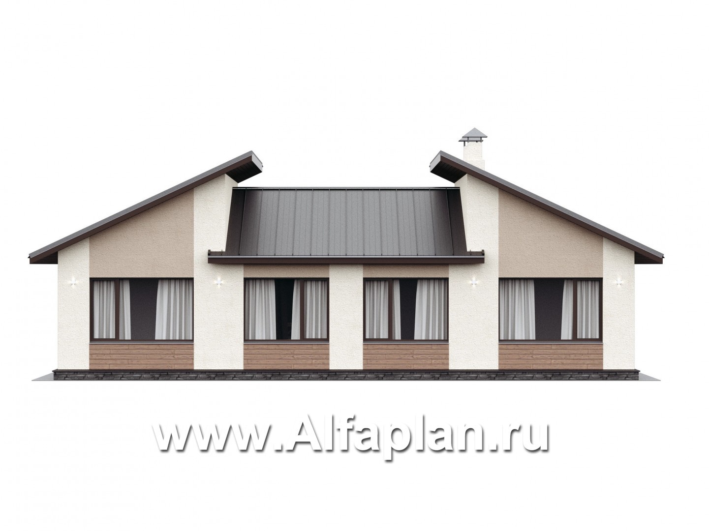 Проекты домов Альфаплан - «Стрельна» - одноэтажный дом с четырьмя комнатами и террасой - изображение фасада №4
